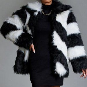 Striped Faux Fur Teddy coat jacket cont